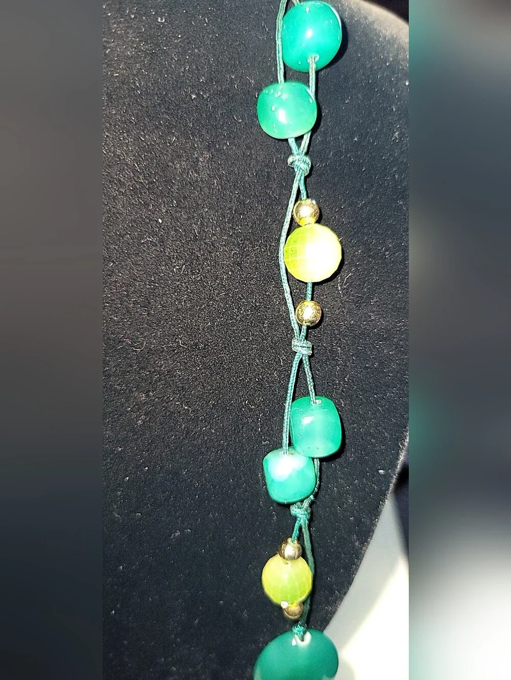 Green Glass Bead Statement Necklace Adjustable Boho Artisan Jewelry